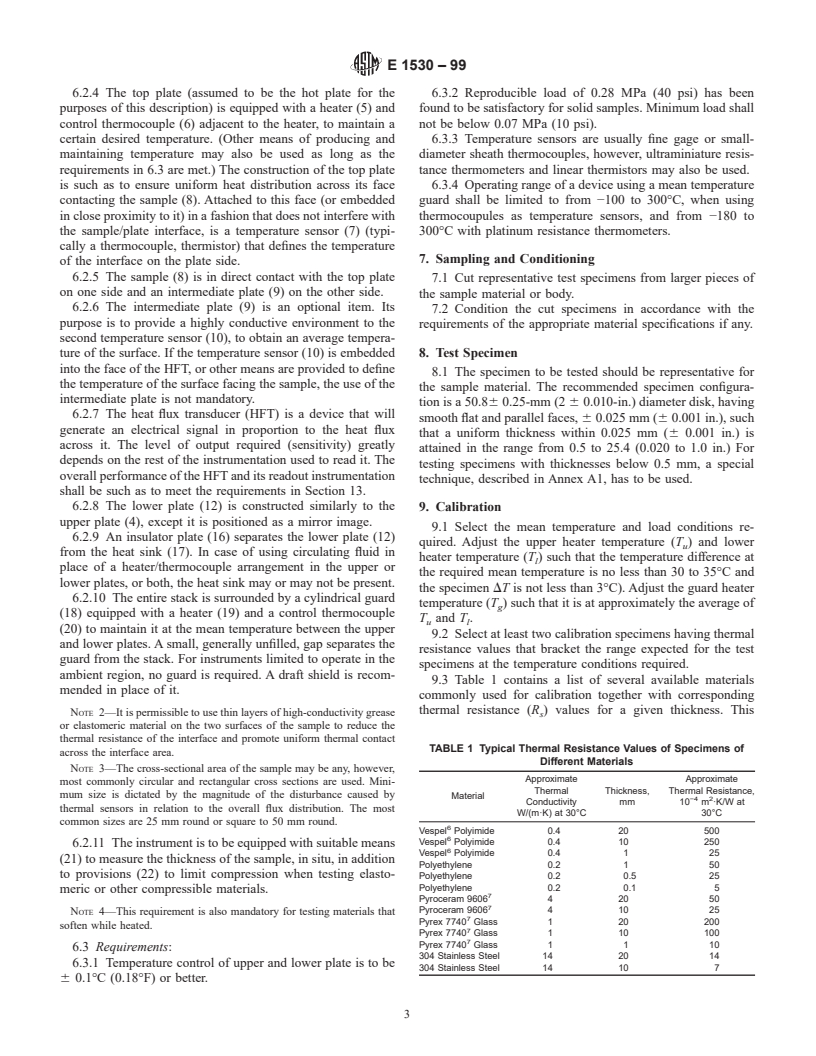 ASTM E1530-99 - Standard Test Method for Evaluating the Resistance to Thermal Transmission of Thin Specimens of Materials by the Guarded Heat Flow Meter Technique