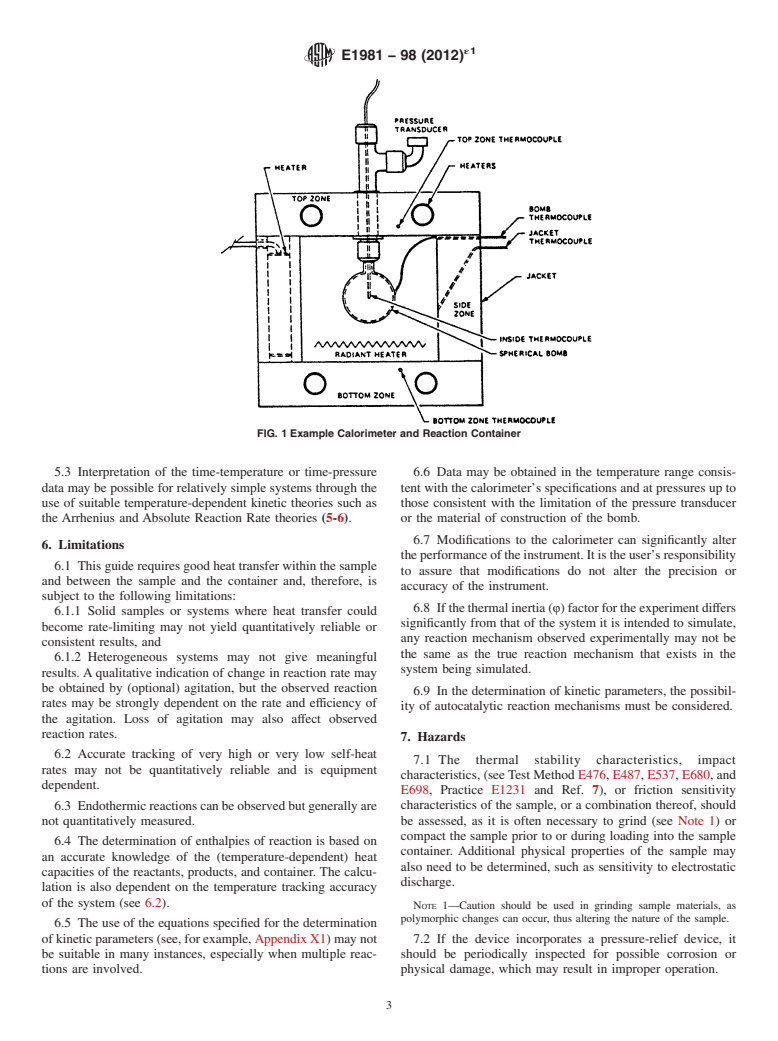 ASTM E1981-98(2012)e1 - Standard Guide for Assessing Thermal Stability of Materials by Methods of Accelerating  Rate Calorimetry