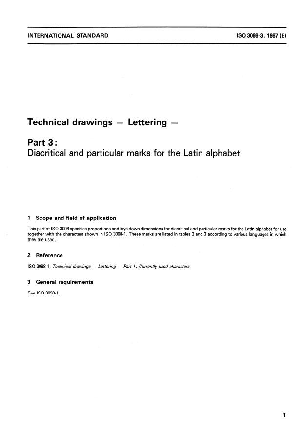 ISO 3098-3:1987 - Technical drawings -- Lettering