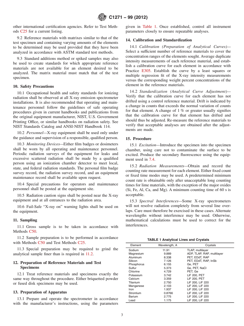 ASTM C1271-99(2012) - Standard Test Method for  X-ray Spectrometric Analysis of Lime and Limestone