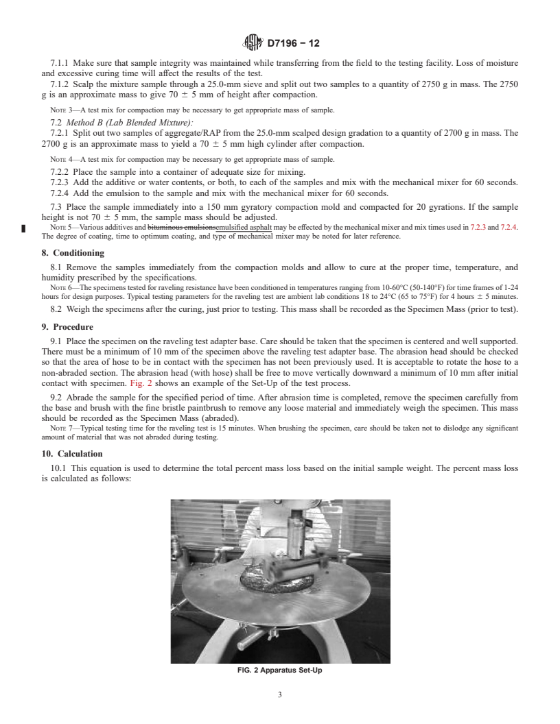 REDLINE ASTM D7196-12 - Standard Test Method for  Raveling Test of Cold Mixed Emulsified Asphalt Samples