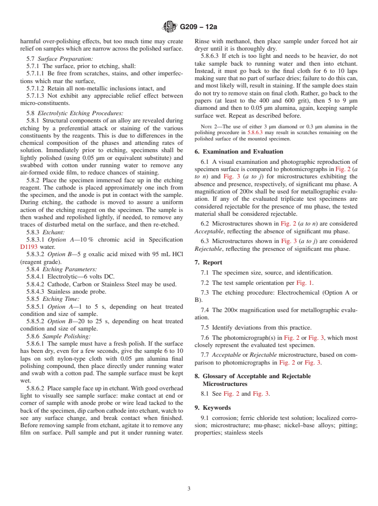 ASTM G209-12a - Standard Practice for Detecting mu-phase in Wrought Nickel-Rich, Chromium, Molybdenum-Bearing  Alloys