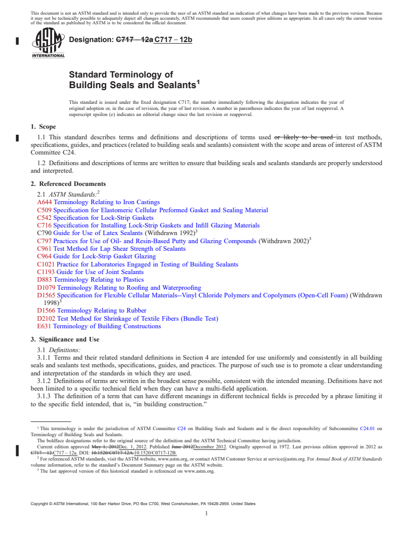 REDLINE ASTM C717-12b - Standard Terminology of  Building Seals and Sealants
