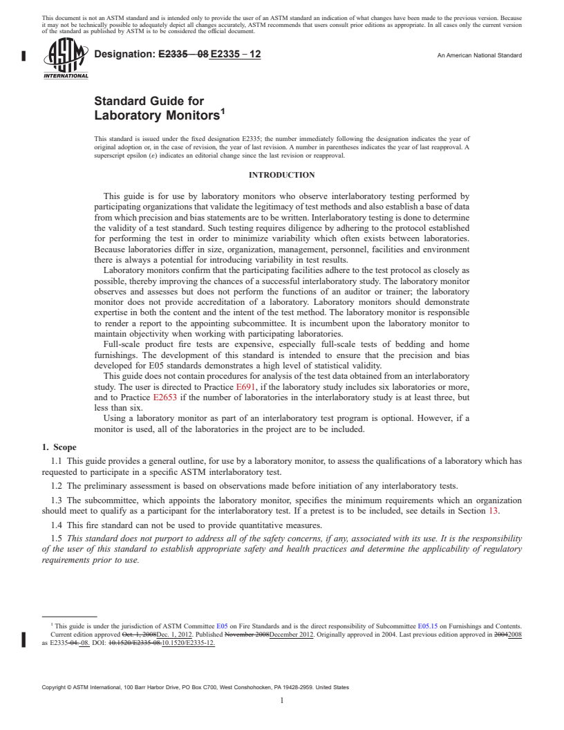 REDLINE ASTM E2335-12 - Standard Guide for  Laboratory Monitors