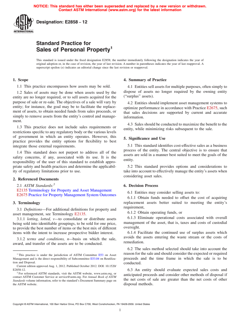 ASTM E2858-12 - Standard Practice for Sales of Personal Property