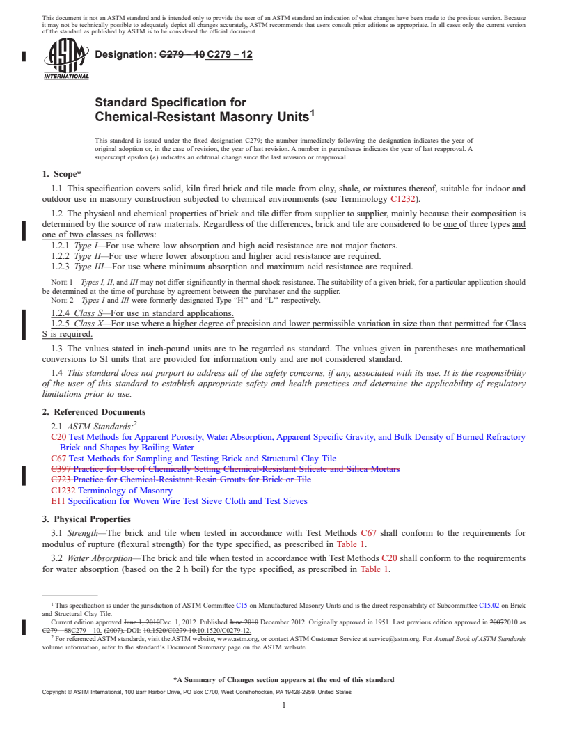 REDLINE ASTM C279-12 - Standard Specification for  Chemical-Resistant Masonry Units