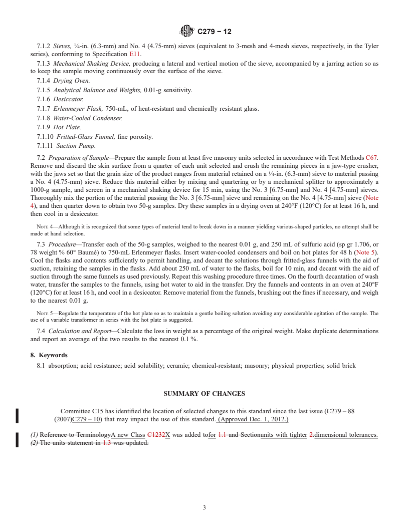 REDLINE ASTM C279-12 - Standard Specification for  Chemical-Resistant Masonry Units