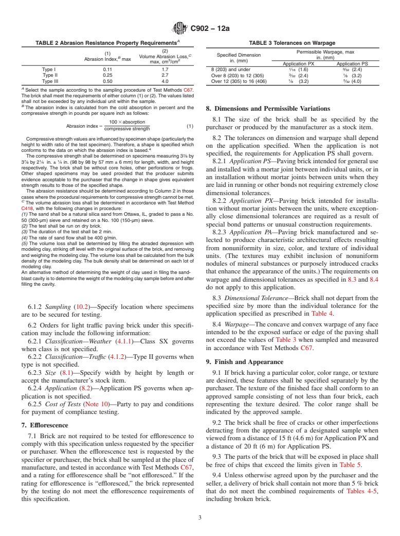 ASTM C902-12a - Standard Specification for Pedestrian and Light Traffic Paving Brick