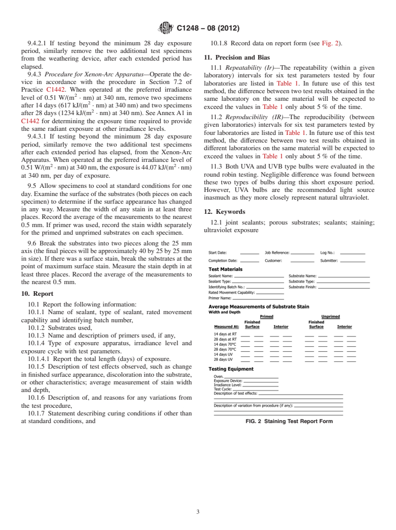 ASTM C1248-08(2012) - Standard Test Method for  Staining of Porous Substrate by Joint Sealants