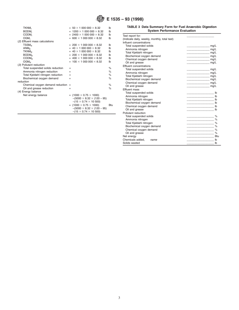 ASTM E1535-93(1998) - Standard Test Method for Performance Evaluation of Anaerobic Digestion Systems