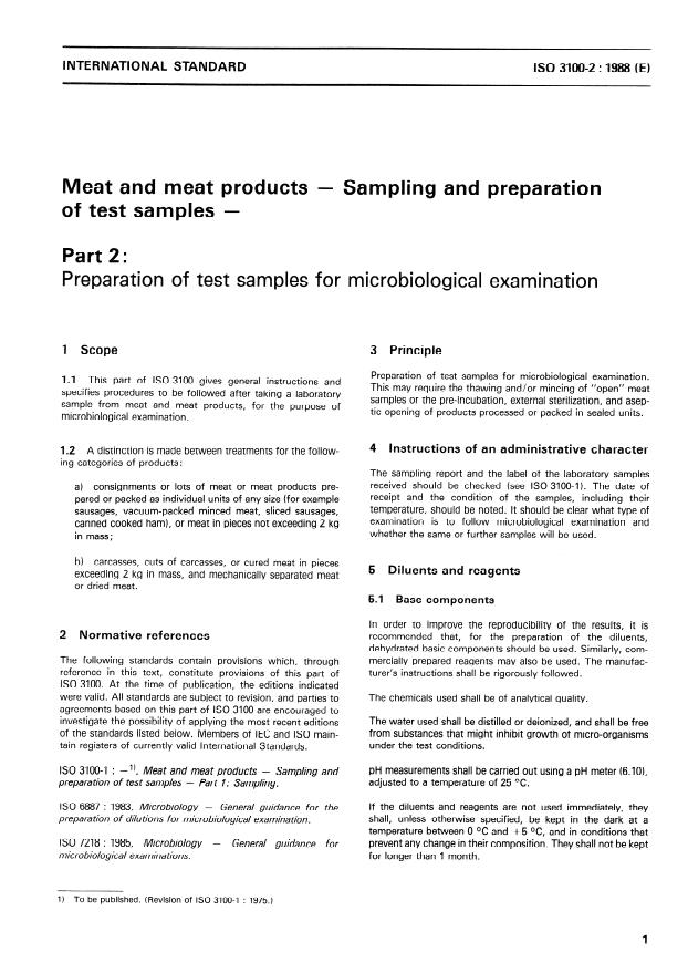 ISO 3100-2:1988 - Meat and meat products -- Sampling and preparation of test samples