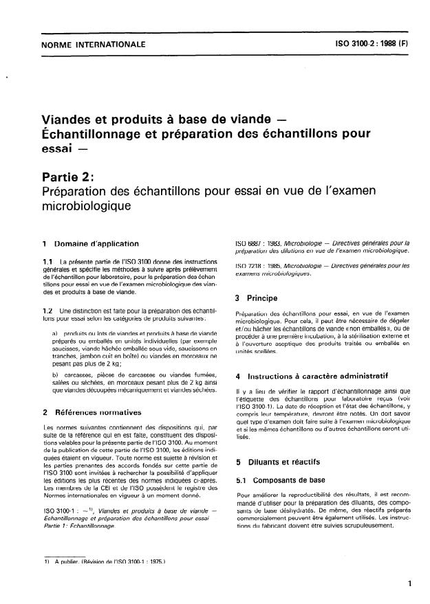 ISO 3100-2:1988 - Viandes et produits a base de viande -- Échantillonnage et préparation des échantillons pour essai