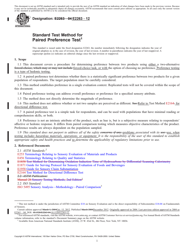 REDLINE ASTM E2263-12 - Standard Test Method for  Paired Preference Test