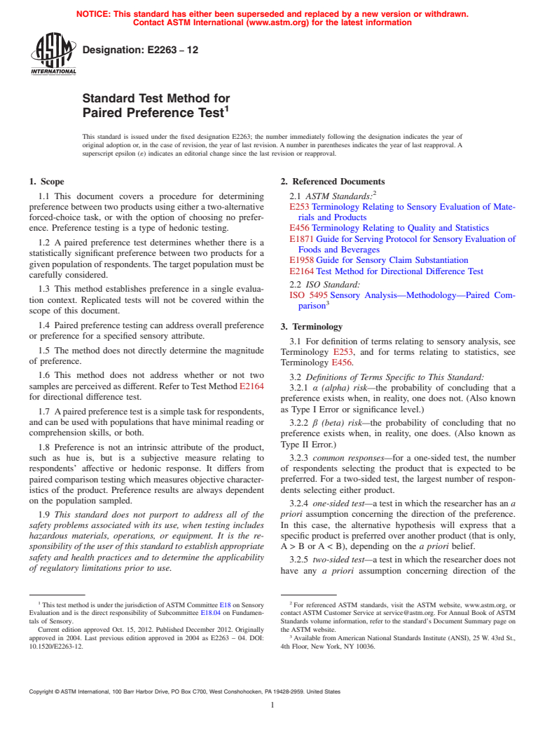 ASTM E2263-12 - Standard Test Method for  Paired Preference Test