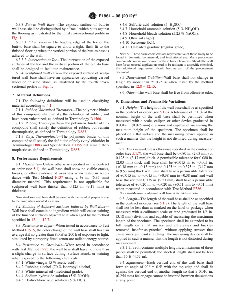 ASTM F1861-08(2012)e1 - Standard Specification for  Resilient Wall Base