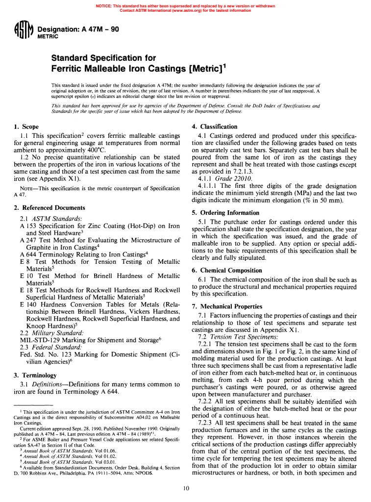 ASTM A47M-90 - Standard Specification for Ferritic Malleable Iron Castings [Metric]