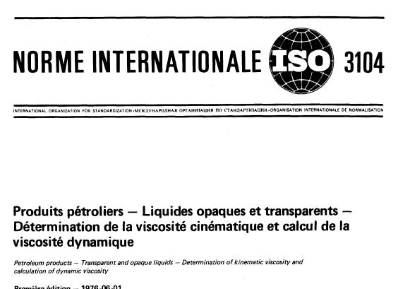 ISO 3104:1976 - Petroleum products -- Transparent and opaque liquids -- Determination of kinematic viscosity and calculation of dynamic viscosity