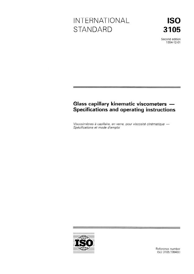 ISO 3105:1994 - Glass capillary kinematic viscometers -- Specifications and operating instructions