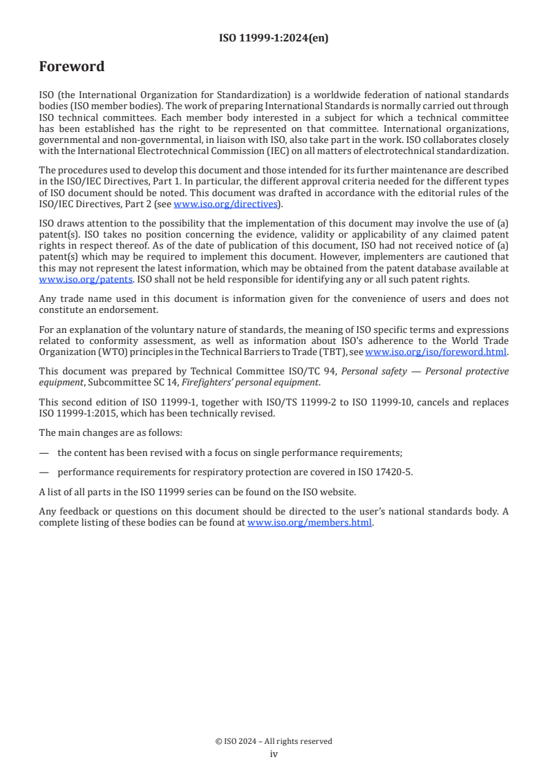 ISO 11999-1:2024 ISO 11999-1:2024 - PPE for firefighters — Test methods and requirements for PPE used by firefighters who are at risk of exposure to high levels of heat and/or flame while fighting fires occurring in structures — Part 1: General
Released:11/1/2024 - Page 4 preview