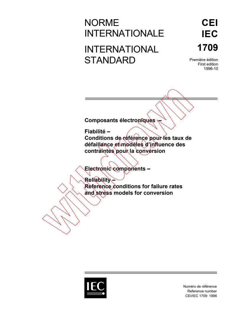 IEC 61709:1996 - Electronic components - Reliability - Reference conditions for failure rates and stress models for conversion
Released:10/17/1996