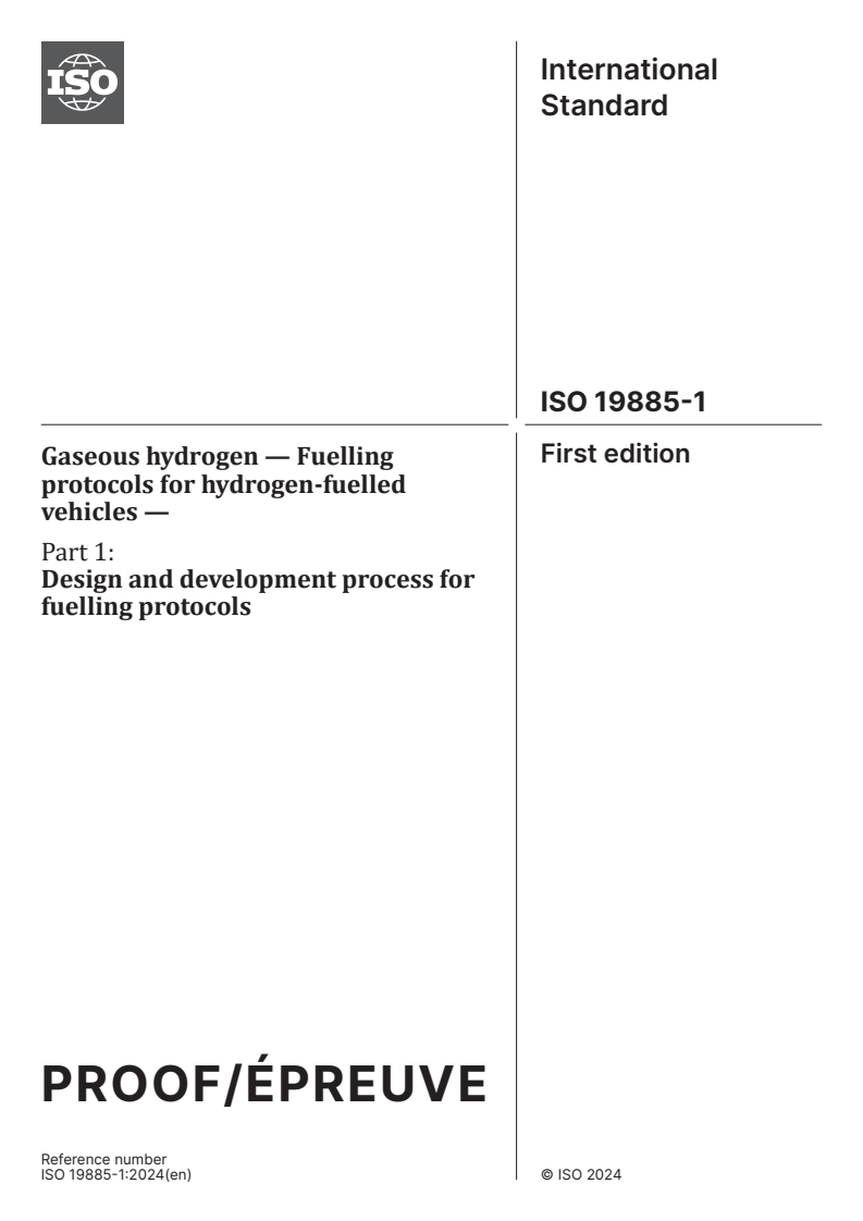 ISO/PRF 19885-1 - Gaseous hydrogen — Fuelling protocols for hydrogen-fuelled vehicles — Part 1: Design and development process for fuelling protocols
Released:29. 02. 2024