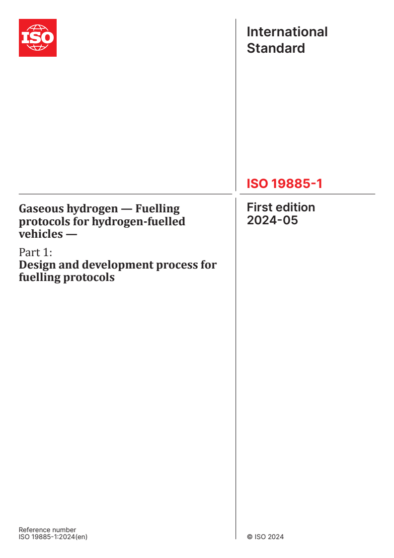 ISO 19885-1:2024 - Gaseous hydrogen — Fuelling protocols for hydrogen-fuelled vehicles — Part 1: Design and development process for fuelling protocols
Released:13. 05. 2024
