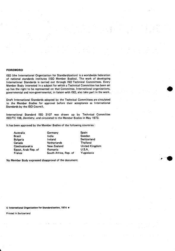 ISO 3107:1974 ISO 3107:1974 - Dental zinc oxide/eugenol cementing materials - Page 2 preview