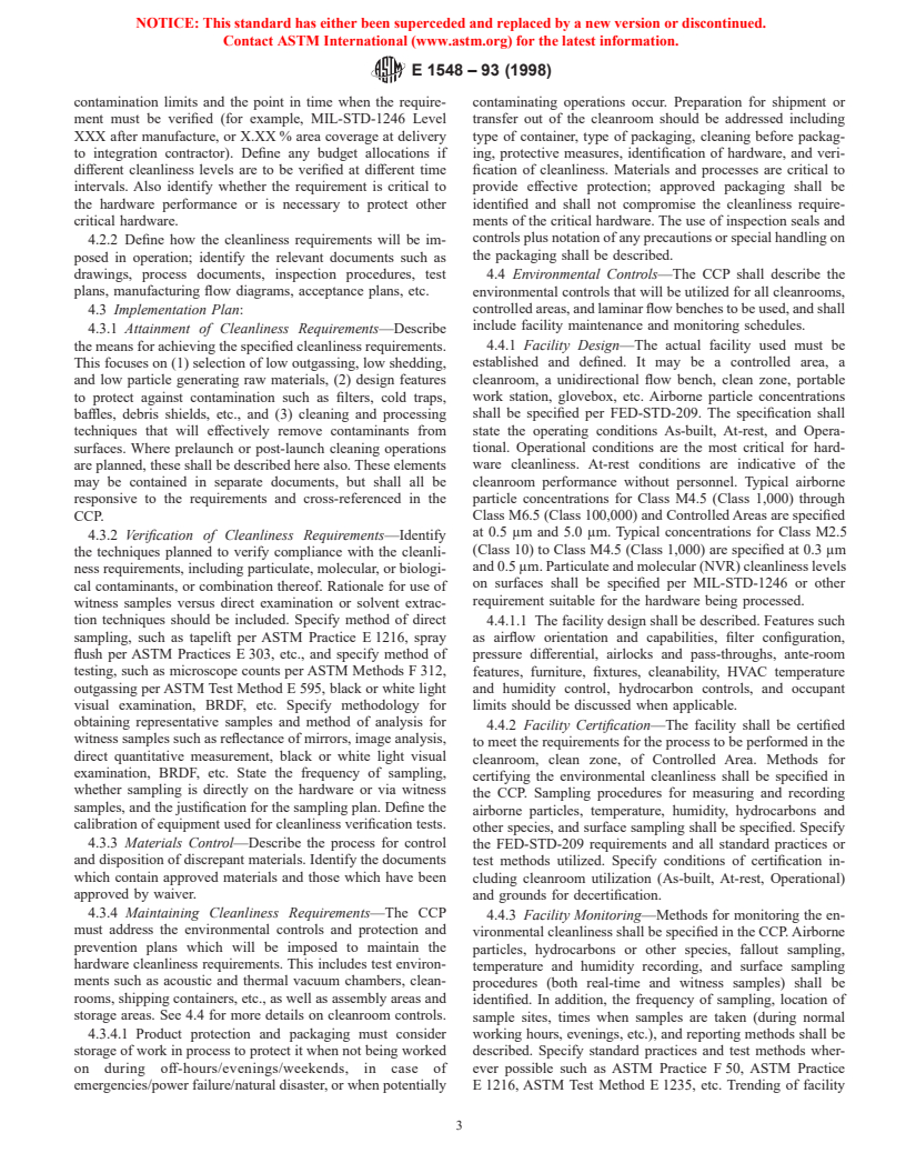 ASTM E1548-93(1998) - Standard Practice for Preparation of Aerospace Contamination Control Plans