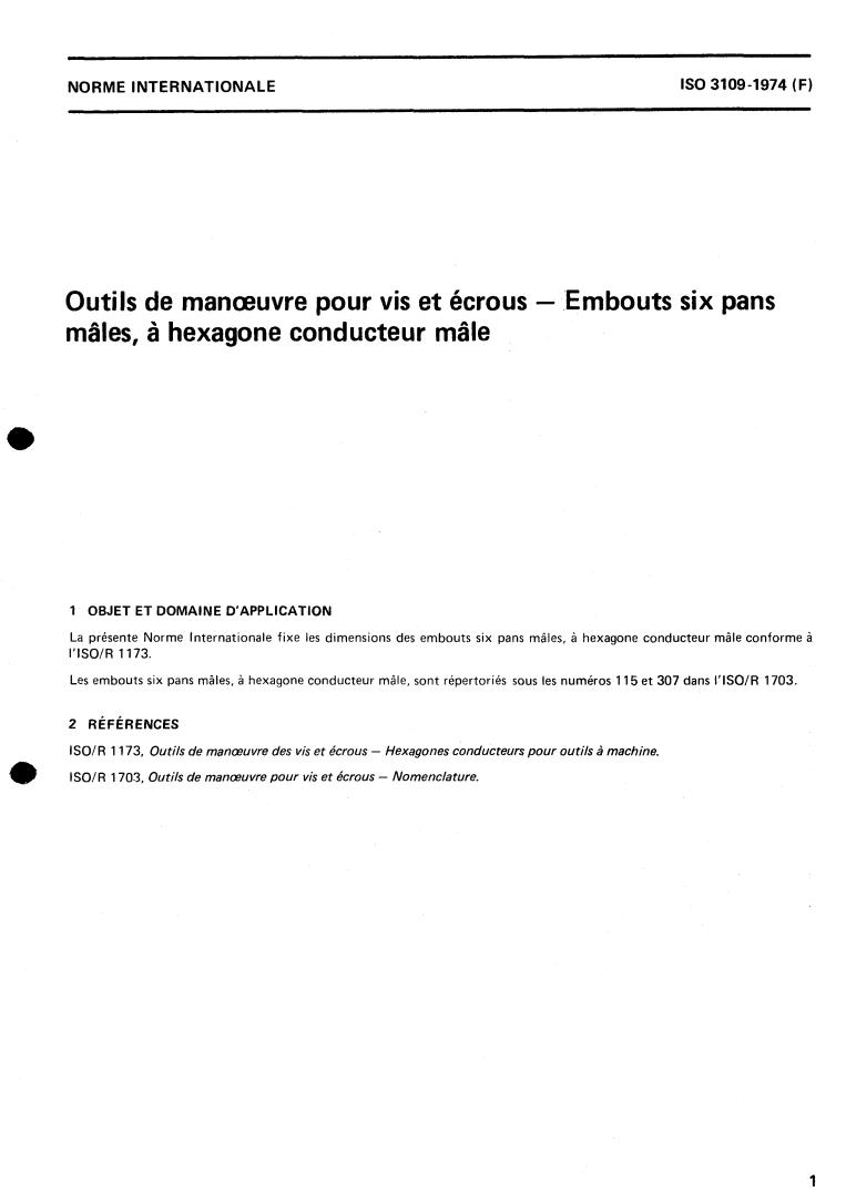 ISO 3109:1974 - Assembly tools for screws and nuts — Hexagon insert bits for hexagon socket head screws
Released:7/1/1974