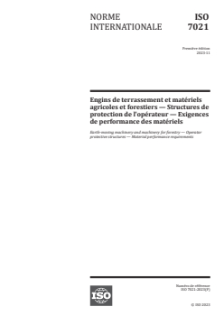 ISO 7021:2023 ISO 7021:2023 - Engins de terrassement et matériels agricoles et forestiers — Structures de protection de l'opérateur — Exigences de performance des matériels
Released:11/20/2024 - Page 1 preview