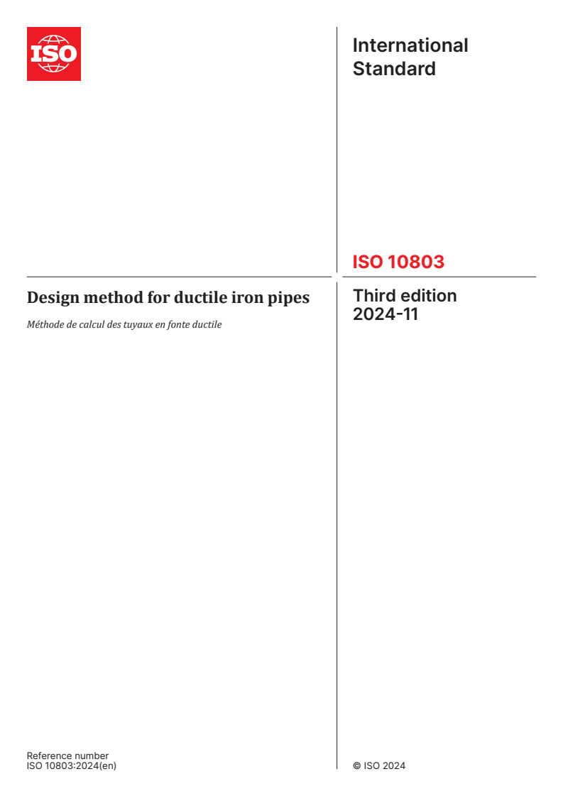 ISO 10803:2024 - Design method for ductile iron pipes
Released:11/20/2024