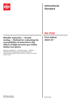ISO 7039:2024 - Metallic materials — Tensile testing — Method for evaluating the susceptibility of materials to the effects of high-pressure gas within hollow test pieces
Released:22. 07. 2024 - Page 1 preview