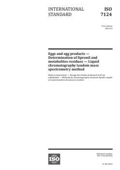 ISO 7124:2023 - Eggs and egg products — Determination of fipronil and metabolites residues — Liquid chromatography tandem mass spectrometry method
Released:13. 04. 2023 - Page 1 preview