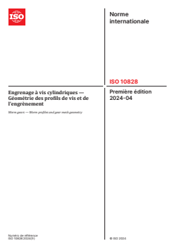 ISO 10828:2024 - Engrenage à vis cylindriques — Géométrie des profils de vis et de l’engrènement
Released:23. 04. 2024 - Page 1 preview