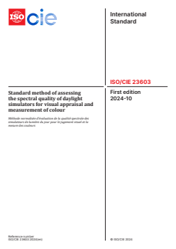 ISO/CIE 23603:2024 ISO/CIE 23603:2024 - Standard method of assessing the spectral quality of daylight simulators for visual appraisal and measurement of colour
Released:8. 10. 2024 - Page 1 preview