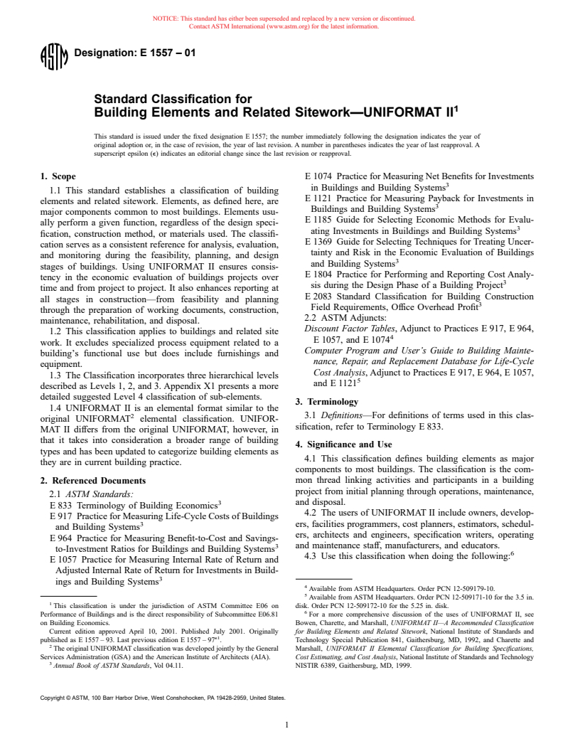 ASTM E1557-01 - Standard Classification for Building Elements and Related Sitework-UNIFORMAT II