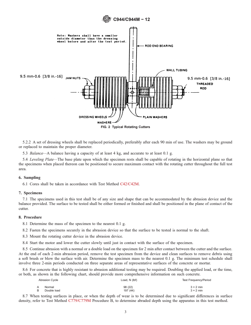 REDLINE ASTM C944/C944M-12 - Standard Test Method for  Abrasion Resistance of Concrete or Mortar Surfaces by the Rotating-Cutter  Method