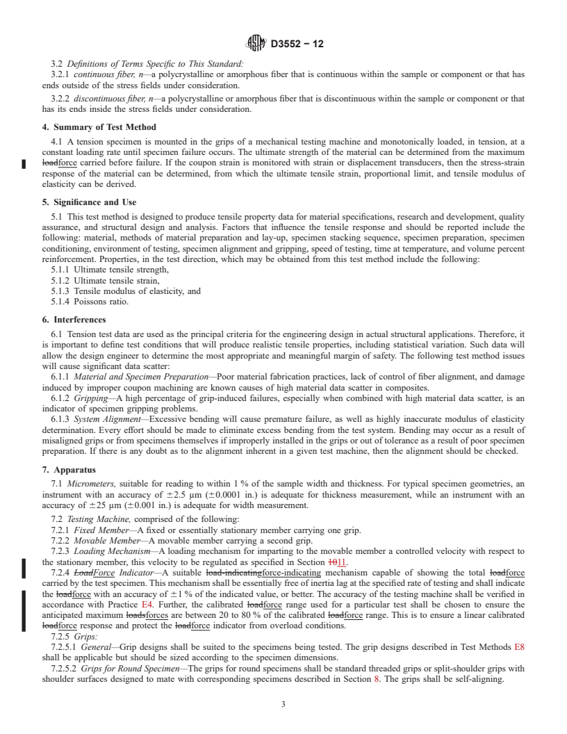 REDLINE ASTM D3552-12 - Standard Test Method for  Tensile Properties of Fiber Reinforced Metal Matrix Composites