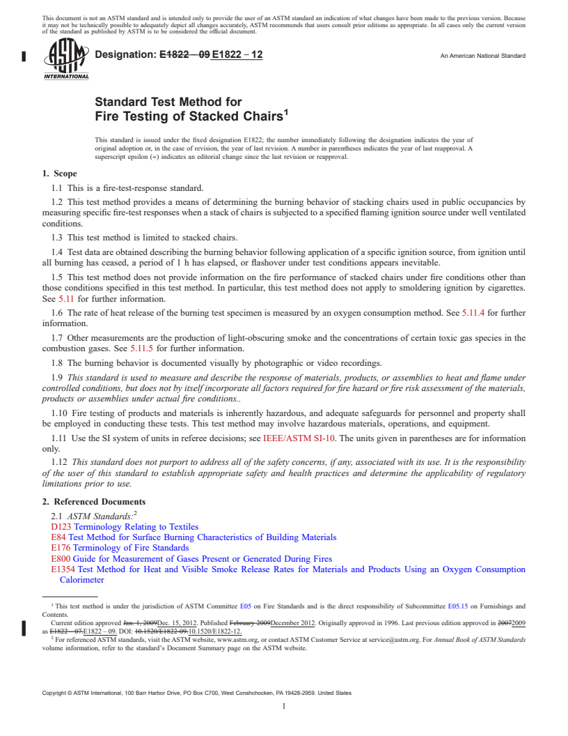 REDLINE ASTM E1822-12 - Standard Test Method for  Fire Testing of Stacked Chairs