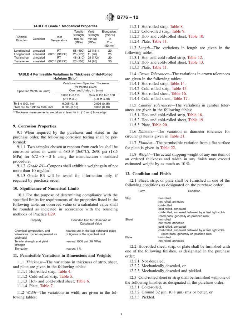 ASTM B776-12 - Standard Specification for  Hafnium and Hafnium Alloy Strip, Sheet, and Plate