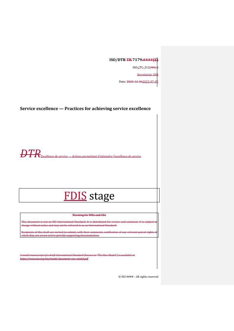 REDLINE ISO/DTR 7179 - Service excellence — Practices for achieving service excellence
Released:7. 07. 2023