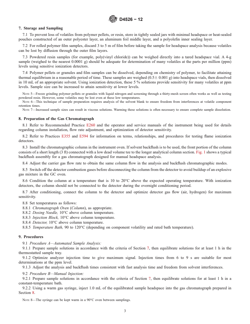 REDLINE ASTM D4526-12 - Standard Practice for  Determination of Volatiles in Polymers by Static Headspace  Gas Chromatography