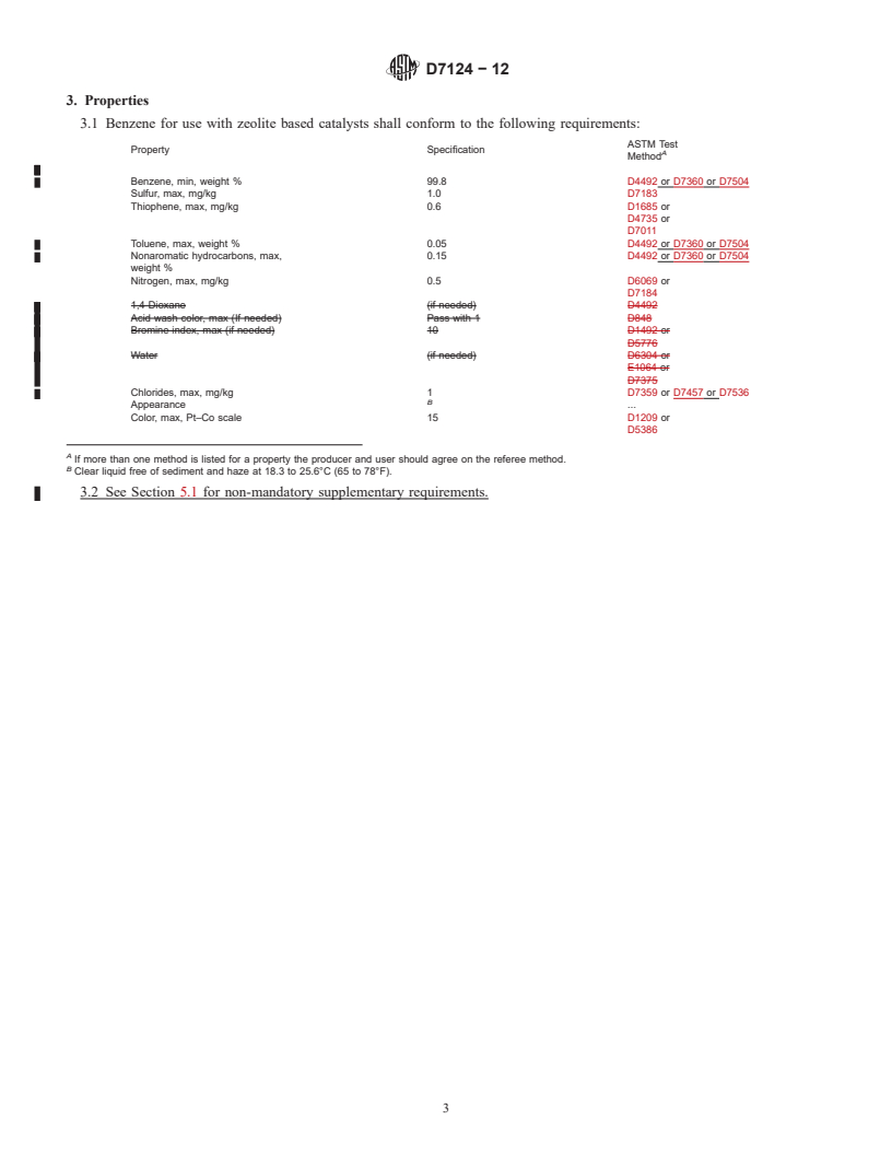 REDLINE ASTM D7124-12 - Standard Specification for Benzene for Use with Zeolite Based Catalysts