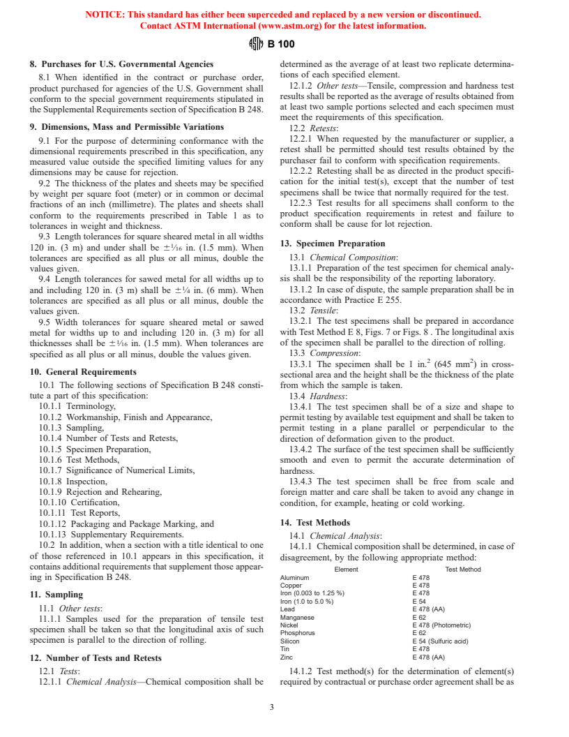 ASTM B100-97 - Standard Specification for Wrought Copper-Alloy Bearing and Expansion Plates and Sheets for Bridge and Other Structural Use