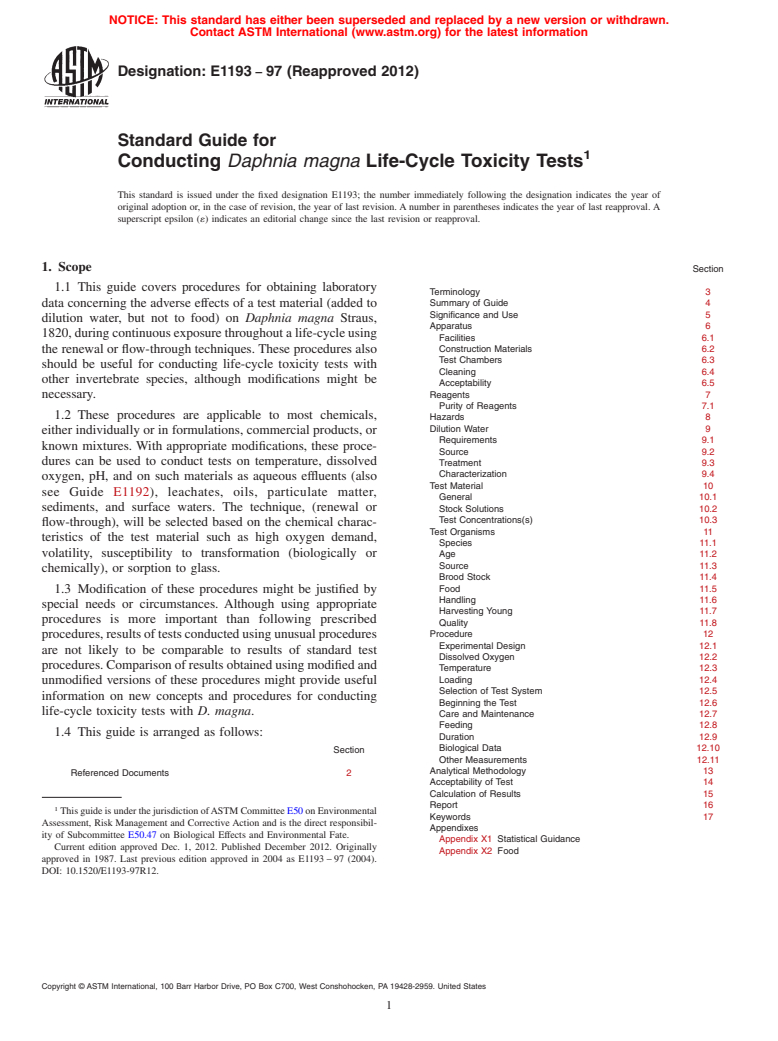 ASTM E1193-97(2012) - <i xmlns:a="http://library.astm.org" xmlns="">Daphnia magna</i>