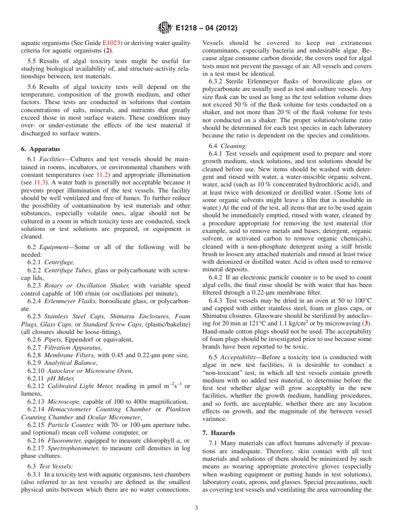 ASTM E1218-04(2012) - Standard Guide for  Conducting Static Toxicity Tests with Microalgae (Withdrawn 2021)