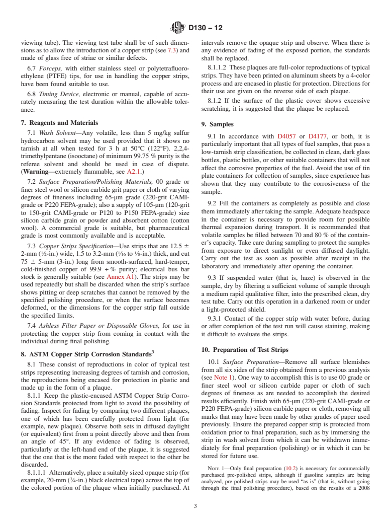 ASTM D130-12 - Standard Test Method for Corrosiveness to Copper from Petroleum Products by Copper Strip   Test