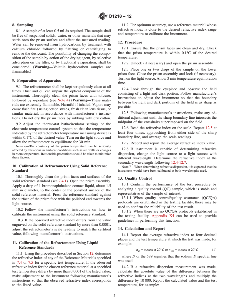 ASTM D1218-12 - Standard Test Method for Refractive Index and Refractive Dispersion of Hydrocarbon Liquids