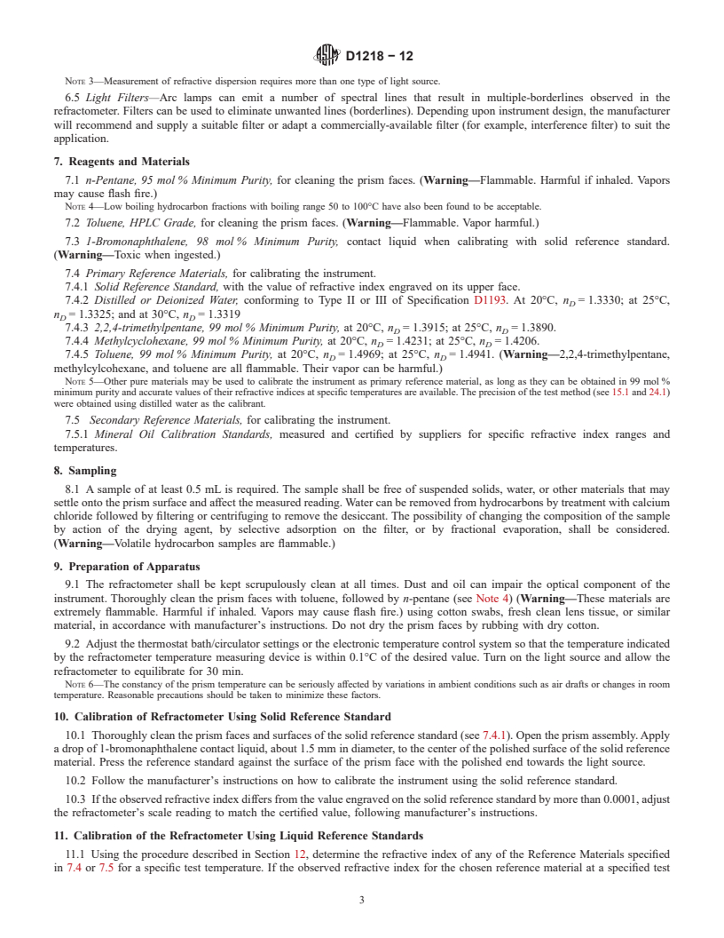 REDLINE ASTM D1218-12 - Standard Test Method for Refractive Index and Refractive Dispersion of Hydrocarbon Liquids