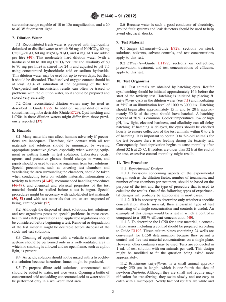 ASTM E1440-91(2012) - Standard Guide for  Acute Toxicity Test with the Rotifer Brachionus (Withdrawn 2021)